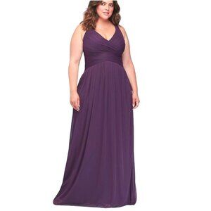Size 16 NEW$149.95 PLUM CRISS-CROSS BACK MESH LONG GOWN Maxi Dress Wedding NWT